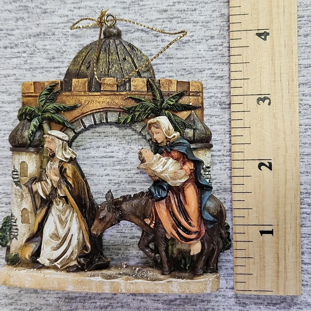 VTG Christmas Ornament Holy Family Flight From Egypt Nativity Resin Baby Jesus